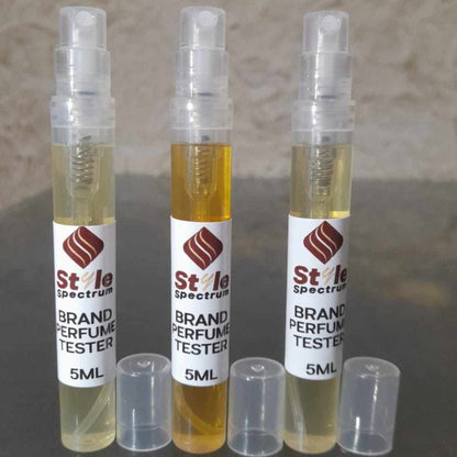 3 perfume tester set showing spray nozzle without cap, ideal for trying Amber Illumination, Oud Triumph, and Floral Essence fragrances